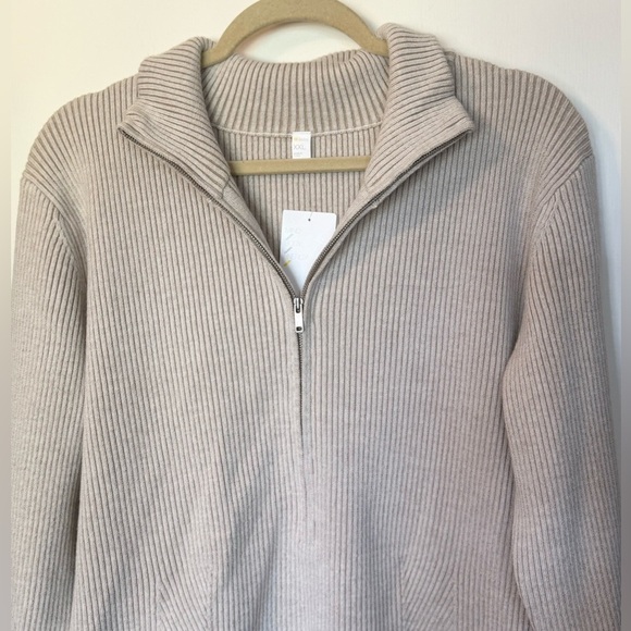 NEW Zella Après Ski Half Zip Ribbed Ivory Merino Wool-Blend Sweater- Size XXL - Picture 6 of 11
